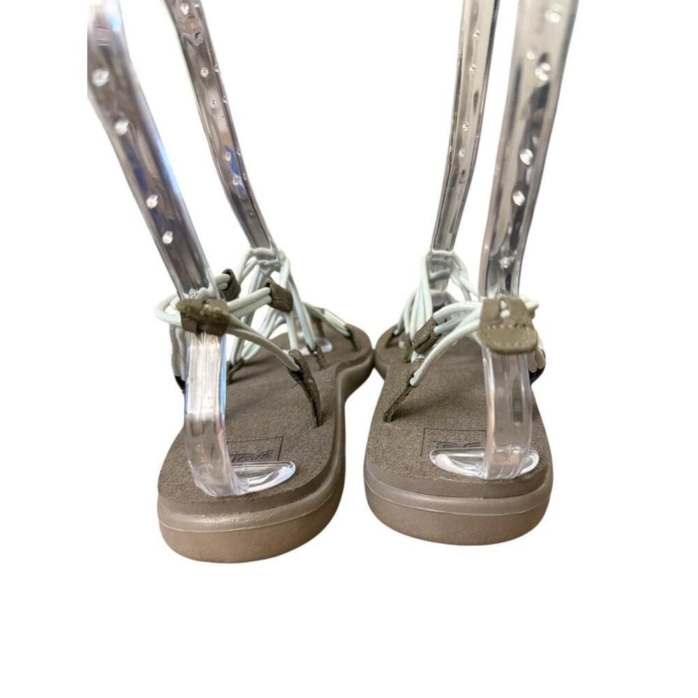 Teva Strappy Lace-Up Sandals in Taupe with Light Blue Cords - Picture 4 of 7